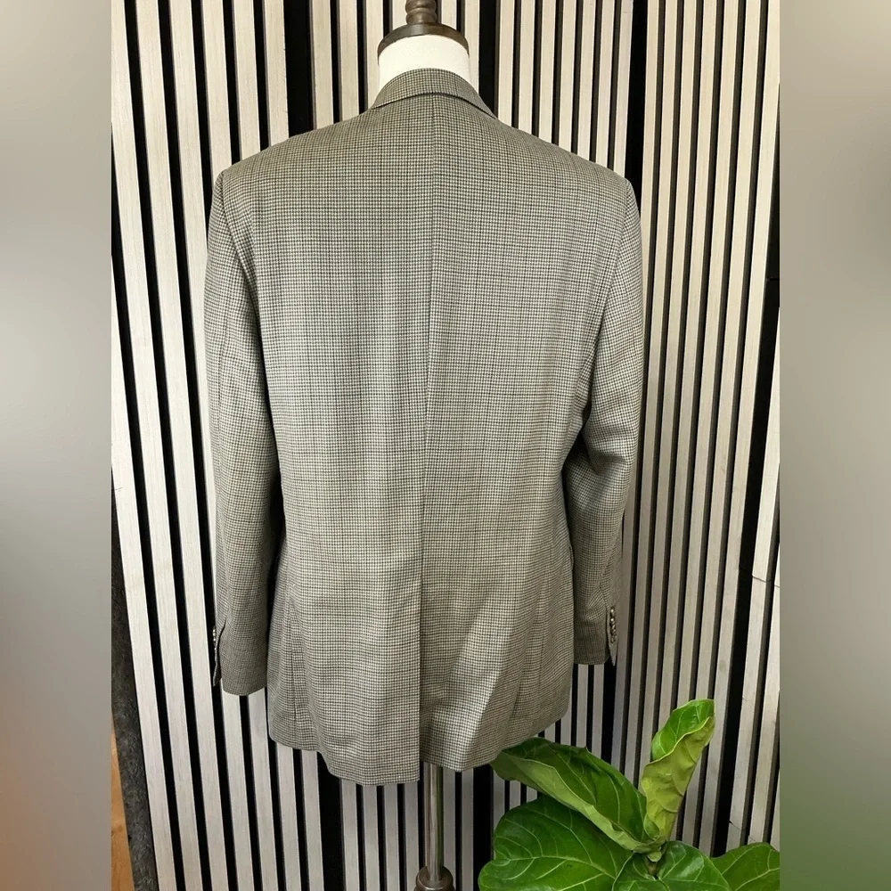 Ralph Lauren Mens 42L Tan/Blue/Gray Houndstooth Wool Silk Sport Coat Blazer